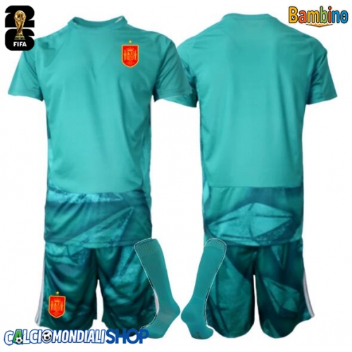 Maglie da calcio Spagna Portiere Seconda Maglia Bambino Mondiali 2026  Manica Corta + Pantaloni corti)